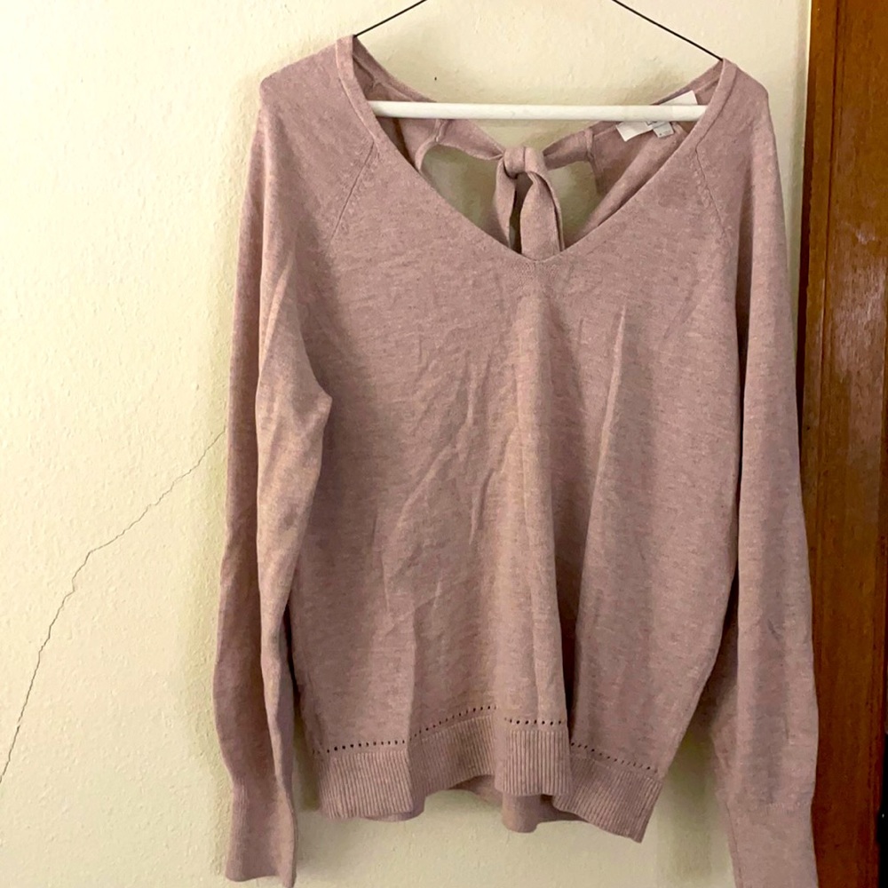 LOFT V neck, V back sweater with tie in back